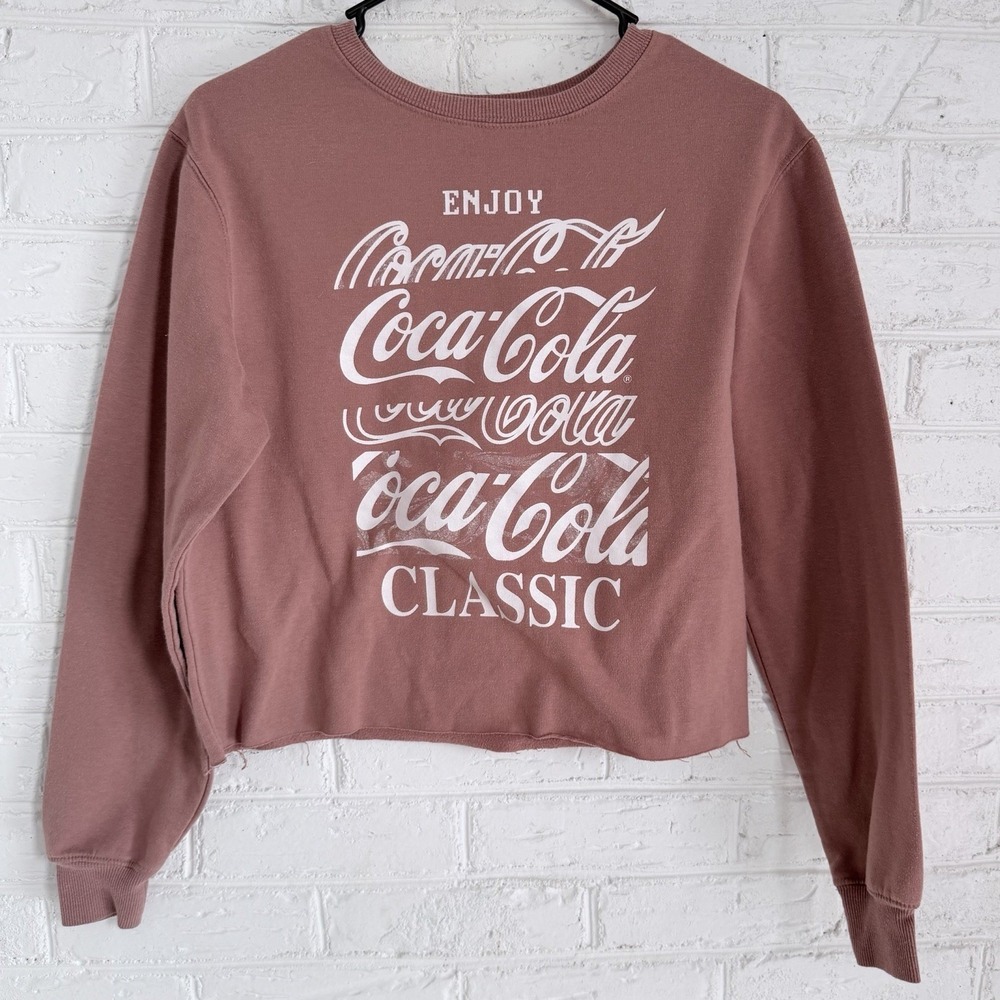 Meijer Women Juniors Coca-Cola Coke Brown‎ Long Sleeves Cropped Shirt Size M